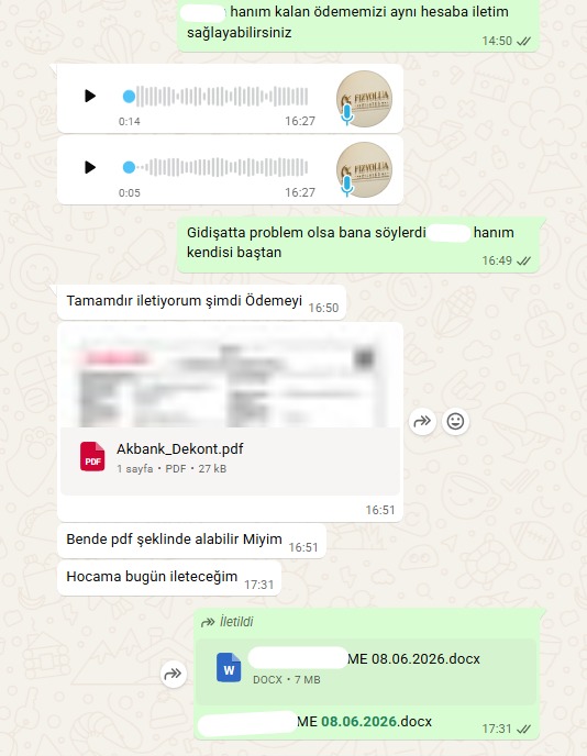 Danışan WhatsApp mesajı