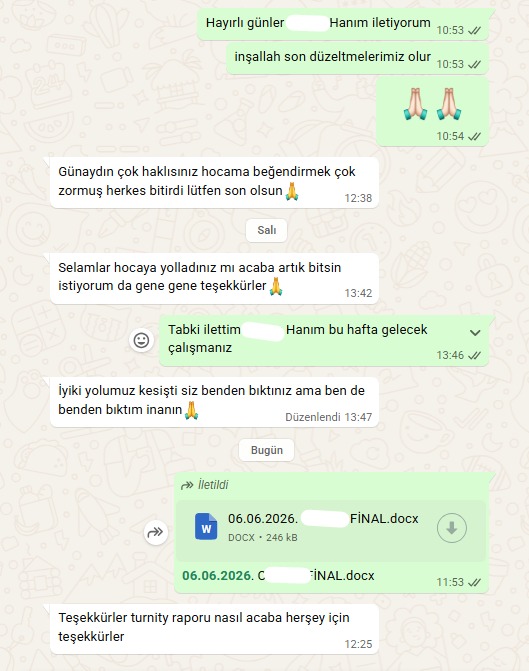 Danışan WhatsApp mesajı