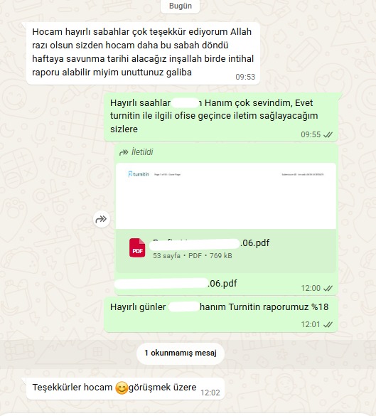 Danışan WhatsApp mesajı