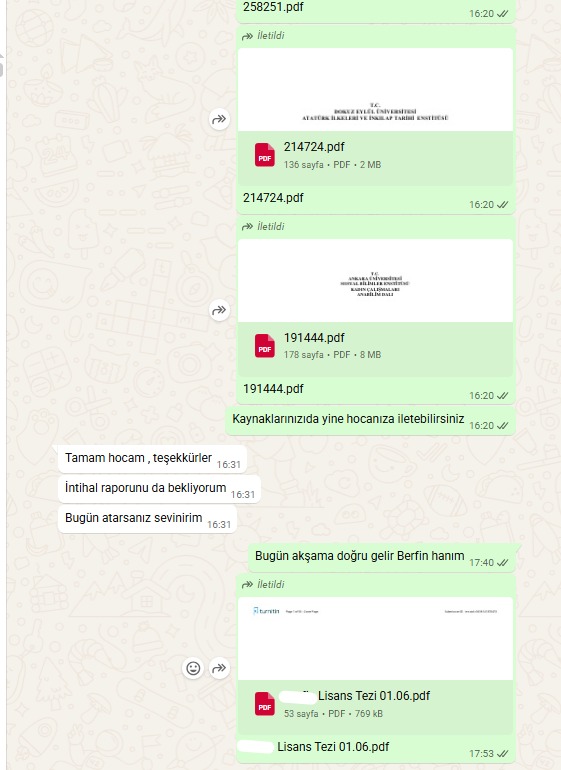 Danışan WhatsApp mesajı