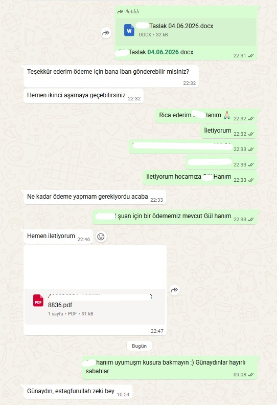 Danışan WhatsApp mesajı