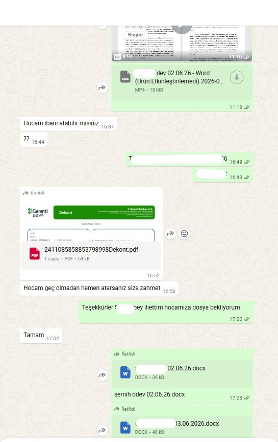 Danışan WhatsApp mesajı